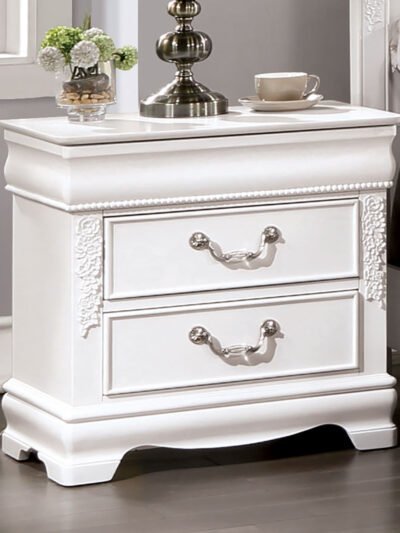 Classic White Color 1pc Nightstand Bedroom Furniture Solid Wood Nickel Hanging Pulls 2-Drawers Bedside Table