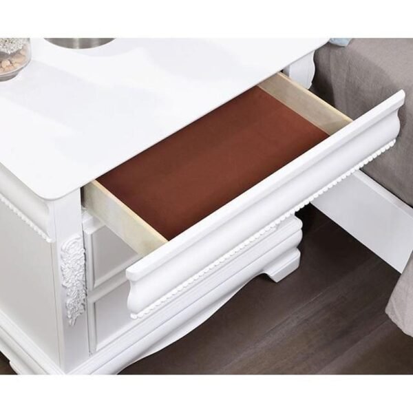 Classic White Color 1pc Nightstand Bedroom Furniture Solid Wood Nickel Hanging Pulls 2-Drawers Bedside Table - Image 6